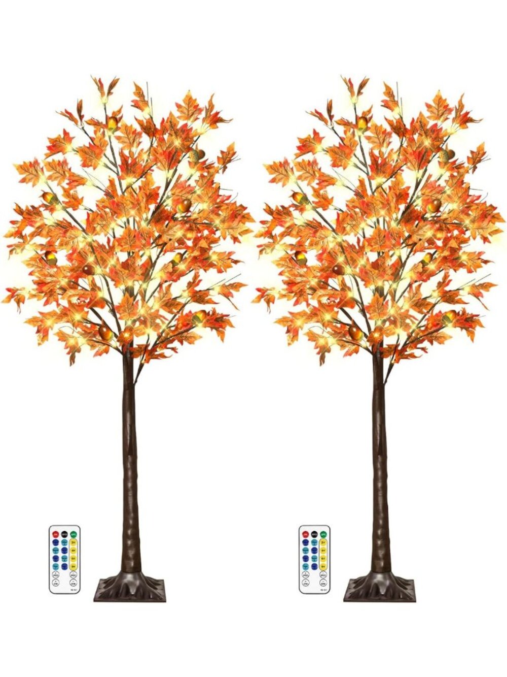 2 Pack 5FT Lighted Maple Tree - Fall Decor with 90 LED Lights, Remote & 8 Modes